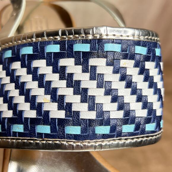 Coach Steffi Heels Pumps Slingback Woven Open Toe Sandals Silver Metallic Blue - Picture 8 of 14